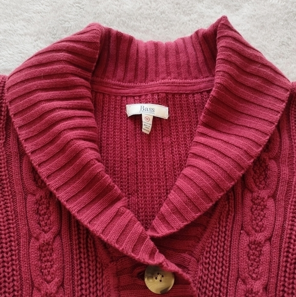 G.H. Bass Maroon Cable Knit Rounded Front Hem Cardigan Sz M - Picture 4 of 14